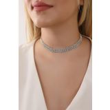 HUBANN 4 Sıralı Taşlı Silver Choker Kolye, Taşlı Choker, Su Yolu Choker Kolye Gümüş Kaplama Choker