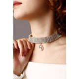 HUBANN 6 Sıralı Damla Taşlı Silver Choker Kolye, Taşlı Choker, Su Yolu Choker Kolye, Gerdanlık, Boyunluk Gü