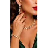 HUBANN Altın Kaplama Stylish Taşlı Su Yolu 3' lü Set Choker Kolye, Bileklik ve Küpe Taşlı Set