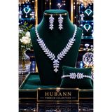HUBANN Aurora Markiz Kesim Zirkon Taşlı 3'lü Takı Seti Abiye Düğün Set Kolye Küpe Bileklik Rodyum Kaplama