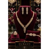 HUBANN Aurora Markiz Kesim Zirkon Taşlı 4'lü Takı Seti Abiye Kolye Küpe Bileklik Yüzük Rodyum Kaplama
