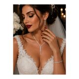 HUBANN Carol Zirkon Taşlı 4'lü Takı Seti Kolye Küpe Bileklik Yüzük Düğün Abiye Davet Set Hediye Set