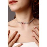HUBANN Glam Kırmızı Zirkon Taşlı Choker Kolye, Stylish Taşlı Choker, Su Yolu Choker Kolye, Gerdanlık, Boyun