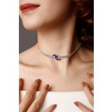 HUBANN Glam Mavi Zirkon Taşlı Choker Kolye, Stylish Taşlı Choker, Su Yolu Choker Kolye, Gerdanlık, Boyunluk