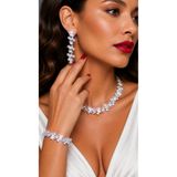 HUBANN Gümüş Kaplama Stylish Markiz Taşlı Su Yolu 3' lü Set Choker Kolye, Bileklik ve Küpe Taşlı Set