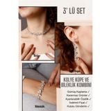 HUBANN Gümüş Kaplama Stylish Taşlı Su Yolu 3' lü Set Choker Kolye, Bileklik ve Küpe Taşlı Set