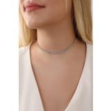 HUBANN Gümüş Renk Su Yolu 2 Sıralı Taşlı Choker Kolye Taşlı Kolye Trend Choker Kolye Gerdanlık