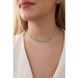 HUBANN Gümüş Renk Su Yolu 3 Sıralı Taşlı Choker Kolye Taşlı Kolye Trend Choker Kolye Gerdanlık
