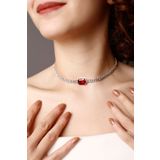 HUBANN Kırmızı Baget Taşlı Choker Kolye, Stylish Taşlı Choker, Su Yolu Choker Kolye, Gerdanlık, Boyunluk Gü