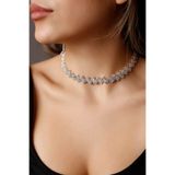 HUBANN Stylish Çapraz Dizim Zirkon Taşlı Choker Pırlanta Gümüş Kaplama Su Yolu Abiye Nişan Düğün Kolye