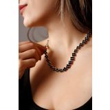 HUBANN Stylish Siyah Baklava Desenli Zirkon Taşlı Choker Kolye Pırlanta Gümüş Kaplama Su Yolu Abiye Nişan