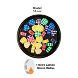 Hubrendy Tedarik 30 Adet 10 Mm Polimer Kil Fimo Boncuk Takı Bileklik + 1 Metre Lastikli Misina Hediye - Desenli Kalp