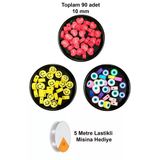 Hubrendy Tedarik 90 Adet 10 Mm Polimer Kil Fimo Boncuk Takı Bileklik + 5 Metre Misina Hediye - Smile - Nazar - Love