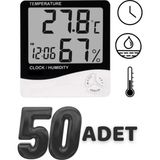 Hubstein 50 Adet Dijital Termometre Sıcaklık ve Nem Ölçer Masa Saati Alarm 50ADET