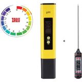 Hubstein Dijital Ph Metre / 0.01 Hassasiyetinde Su Sıvı Akvaryum Ph Ölçer Pil Kap ve 2 Adet Çözelti Hediyeli + Daldırmalı Termometresi Seti - Termometre ile
