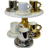 Hüco Bazaar 6 Kişilik 3 Renkli Metalik Incimsi Parlak Kaplama Kahve Espresso Fincan Coffee Takımı 150 ml - Karışık İşleme