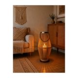 HÜCO BAZAAR Dekoratif Bambu Rattan Şık Büyük 50 Cm Mumluk/Şamdan Ev Ofis Yazlık Bahçe