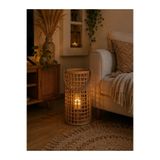 HÜCO BAZAAR Dekoratif Hediyelik 40 Cm Silindir Bambu Rattan Şık Mumluk/Şamdan/Avize/Lamba Ev Ofis Yazlık Bahçe