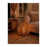 HÜCO BAZAAR Dekoratif Hediyelik Mumluk/Şamdan/Avize/Lamba 36 Cm Çapında Büyük Bambu Rattan Şık Ev Ofis Yazlık Bahçe