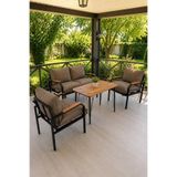 Huga Metal Duru Balkon, Bahçe, GÜNEŞE DAYANIKLI KUMAŞ Cafe Metal Koltuk Takımı 2 1 1 Masalı Kapuçino Vizon Kumaş