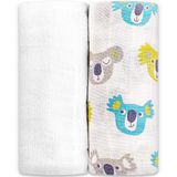 Hugamama Çiftli Müslin Örtü |%100 Pamuk | Organik | 100 cm x 80 cm | Süper Yumuşak kundak bezi (koala turuncu yeşil)