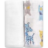 Hugamama Çiftli Müslin Örtü |%100 Pamuk | Organik | 100 cm x 80 cm | Süper Yumuşak kundak bezi (köpek mavi sarı)