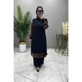 Hugglii PAYE VE PULLU LACİVERT TESETTÜR BEGÜM TUNİK PANTOLON TAKIM SCUBA KREP KUMAŞ 50-52 HGL10753110