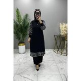 Hugglii PAYE VE PULLU SİYAH TESETTÜR BEGÜM TUNİK PANTOLON TAKIM SCUBA KREP KUMAŞ 46-48 HGL10753110