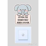 Huggy Craft Lütfen Zile Basmayınız Bebek Uyuyor Fil Tasarımlı Sticker Kapı Zili Etiketi