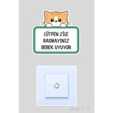 Huggy Craft Lütfen Zile Basmayınız Bebek Uyuyor - Sarı Kedi Sticker Kapı Zili Etiketi