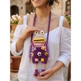 Huggy Craft Özel Tasarım Amigurumi Örgü Kurbağa Figürlü Telefon Çantası ve Askılığı - Bordo