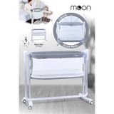 Huggy Gri Moon Akıllı Beşik – Otomatik Sallanabilir, Sensörlü, Kumandalı Anne Yanı Oyun Parkı Beşik
