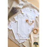 Huggy Mommy Premium %100 Organik Pamuk Ribana 3'lü Beyaz Kısa Kol Bebek Body Zıbın Çıtçıtlı Bebek Badi Set