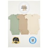 Huggy Mommy Premium Fitilli Kumaş %100 Organik Pamuk 3'lü Erkek Bebek Kısa Kol Body Zıbın Çıtçıtlı Badi Set
