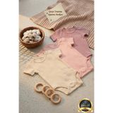 Huggy Mommy Premium Fitilli Kumaş %100 Organik Pamuk 3'lü Kız Bebek Kısa Kol Body Zıbın Çıtçıtlı Badi Set