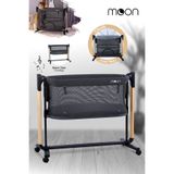 Huggy Moon Antrasit Akıllı Beşik – Oyun Parkı - Otomatik Sallanabilir, Sensörlü, Kumandalı Anne Yanı Beşik