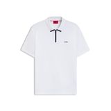 HUGO Erkek Dalomino polo tişört, pamuk pike, kontrast logolu, Beyaz 100., XL