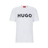 HUGO Erkek Dulivio Regular-Fit tişört, pamuk jarse, kontrast logolu, Beyaz, XXL
