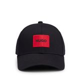 HUGO Erkek erkek şapkası, pamuklu fitilli kumaş, kırmızı logo etiketli, siyah 1, Tek Beden