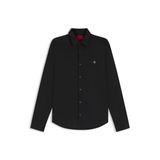 HUGO Erkek Ermo Slim-Fit gömlek, streç pamuk, Stack logolu, siyah 1, S