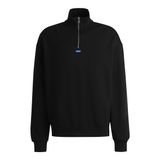 HUGO Erkek Neeler Sweatshirt Pamuklu Terry Fermuarlı ve Mavi Logolu, Siyah, S
