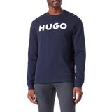 HUGO French Terry erkek sweatshirt yuvarlak yakalı ve kontrast logolu, lacivert, M