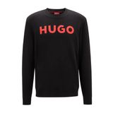 HUGO French Terry'den yuvarlak yakalı ve kontrast logolu erkek sweatshirt, Black1, M