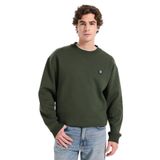 HUGO Rahat Kalıp Yuvarlak Yaka Logo Kabartmalı Pamuklu Uzun Kollu Sweatshirt, L, 50542593, Yeşil, erkek