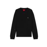 HUGO Rahat Kalıp Yuvarlak Yaka Logo Kabartmalı Pamuklu Uzun Kollu Sweatshirt, M, 50542593, Siyah, erkek