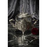 HUH Hac & Umre Hediyelik Kapaklı ve Kaşıklı Metal Şekerlik | Lüks Kapaklı Kaşıklı Dekoratif Cam Şekerlik | Dekoratif Lokumluk İkramlık Seti