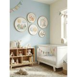 Huhuli 5'li Set Ahşap Huş Çerçeveli Yuvarlak Bebek Odası Çocuk Odası Mdf Tablo - 45 x 45