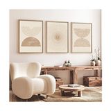 Huhuli Ahşap Çerçeveli 3’lü Soyut Tablo 50 x 35 Naturel Malzeme ile Modern Dekorasyon