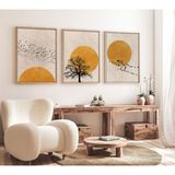 Huhuli Ahşap Çerçeveli Minimalist 3’lü Tablo - 20 x 30 cm - Natural