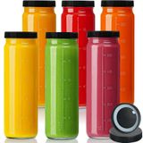 Huichuiero [6 Paket] 20 oz Cam Meyve Sıkma Şişeleri w Hava Geçirmez Kapaklı - Yeniden Kullanılabilir İçme Kavanozları w Ölçek İşaretleyici, Seyahat Su Bardakları - Kombucha için Uzun Mason Kavanoz, Vanilya Özü